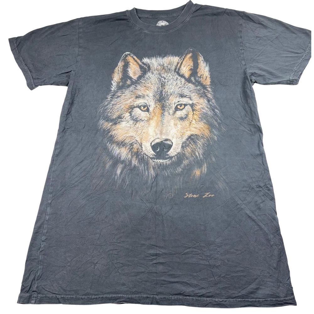 The Duck Company Stone Zoo Wolf Graphic T-Shirt Gray Mens Medium Cotton Tee